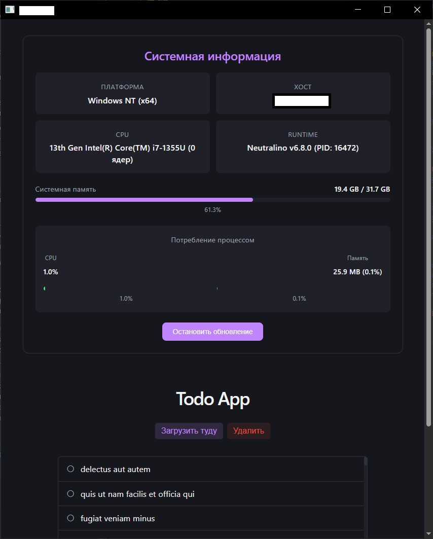 UI приложения на NeutralinoJS